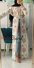 Stylish Off White and Colorful Georgette Diamond Embroidered Open Abaya Kaftan