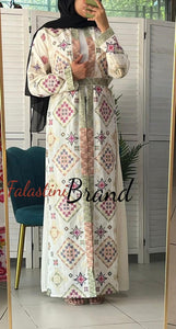 Stylish Off White and Colorful Georgette Diamond Embroidered Open Abaya Kaftan