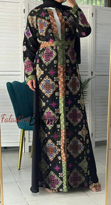 Stylish Black and Colorful Georgette Diamond Embroidered Open Abaya Kaftan