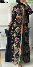 Stylish Black and Colorful Georgette Diamond Embroidered Open Abaya Kaftan