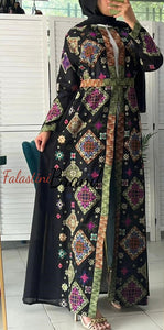 Stylish Black and Colorful Georgette Diamond Embroidered Open Abaya Kaftan