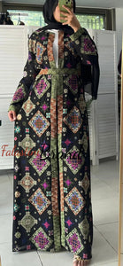 Stylish Black and Colorful Georgette Diamond Embroidered Open Abaya Kaftan