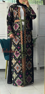 Stylish Black and Colorful Georgette Diamond Embroidered Open Abaya Kaftan