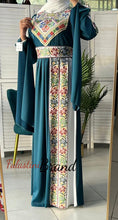 Gorgeous Turquoise Satin Dress With Colorful Embroidery and Slit Sleeves