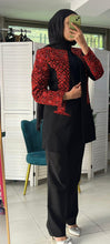 Red And Black Embroidered Jacket with Rhinestones