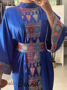 Royal Blue Embroidered Dress and Abaya Set