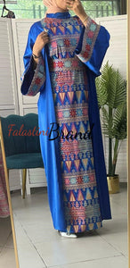 Royal Blue Embroidered Dress and Abaya Set