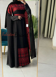 Elegant Royal Black and Red Embroidered Dress