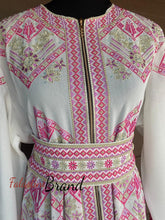 White And Pink Palestinian Embroidered Kaftan Dress