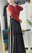 Amazing Black and Red Satin Thob Dress with Cloche Back Skirt and Coins Details