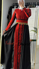 Amazing Black and Red Satin Thob Dress with Cloche Back Skirt and Coins Details