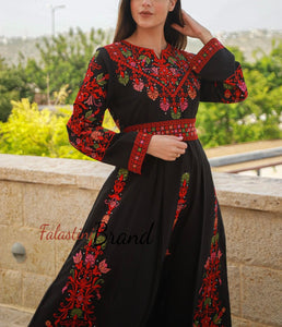 Super Elegant Black Cloche Dress with Red Colorful Embroidery