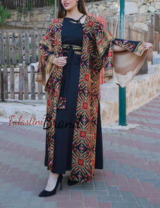 Black and Golden Oversize Luxurious Full Embroidered Dress and Abaya Set