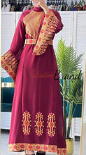 Stylish New Design Burgundy Embroidered Dress with Wide Embroidered Sleeves