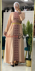 Royal Nude and Golden Embroidered Dress and Abaya Set