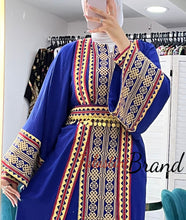 Royal Blue and Golden Embroidered Dress and Abaya Set