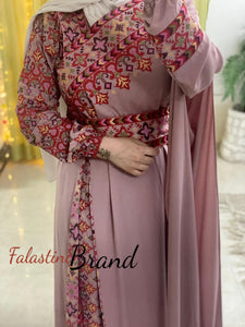 Elegant Somo Pink Shoulder Details Embroidered Dress