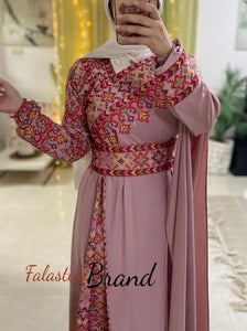 Elegant Somo Pink Shoulder Details Embroidered Dress