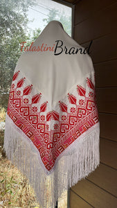 White Shawl with High Quality Machine Embroidery and Fringe Hem