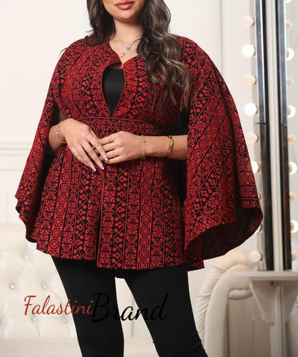 Red Full Embroidered Palestinian Poncho/Cape