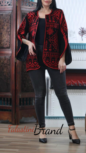 Palestinian Black And Red Embroidered Jacket