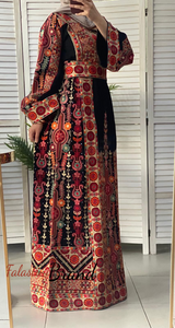 Full of Details Black and Beige Thob with Malak Like Details and Unique Head Scarf