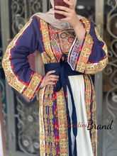 Malak Navy and Off white Thobe with Unique Qasab Embroidery and Original Etamine Fabric