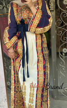 Malak Navy and Off white Thobe with Unique Qasab Embroidery and Original Etamine Fabric