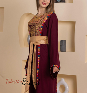 Elegant Stylish Burgundy Thob With Satin Belt