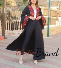 Unique Open Black Abaya with Colored Embroidery and Pom Poms