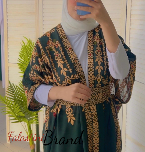 Green Embroidered Open Abaya/Bisht