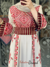 Beige and Red Diamond Embroidered Thobe with Kashmir Details