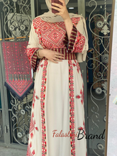 Beige and Red Diamond Embroidered Thobe with Kashmir Details