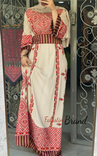 Beige and Red Diamond Embroidered Thobe with Kashmir Details
