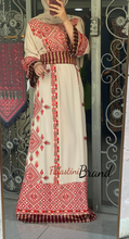 Beige and Red Diamond Embroidered Thobe with Kashmir Details