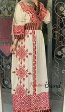 Beige and Red Diamond Embroidered Thobe with Kashmir Details