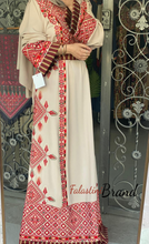 Beige and Red Diamond Embroidered Thobe with Kashmir Details