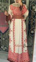Beige and Red Diamond Embroidered Thobe with Kashmir Details