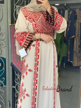 Beige and Red Diamond Embroidered Thobe with Kashmir Details