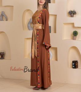Elegant Stylish Brown Thob With Satin Belt