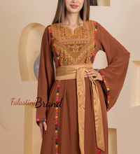 Elegant Stylish Brown Thob With Satin Belt