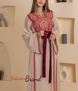 Elegant Stylish Beige Thob With Satin Belt