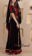 Very Elegant New Design Black and Red Embroidered Dress with Golden Sleeve Details