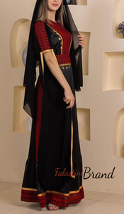 Very Elegant New Design Black and Red Embroidered Dress with Golden Sleeve Details