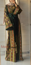 Lavish Black and Green Thob Dress with Detachable Back Skirt and Head Scarf