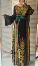 Lavish Black and Green Thob Dress with Detachable Back Skirt and Head Scarf