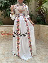 White Satin Flowy Thob Dress With Silver Gorgeous Embroidery