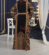 Amazing Black & Golden Palestinian Embroidered Thobe Dress With Astonishing Embroidery