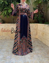 Amazing Dark Navy Multi Color Palestinian Embroidered Thobe Dress With Astonishing Embroidery