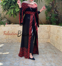 Black Elegant Split Skirt Two Pieces Thob Dress with Red Embroidery